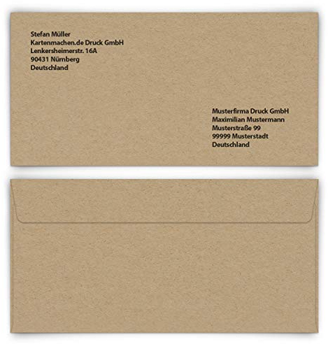 40 x Personalisierte Briefumschläge bedruckte Kuverts Umschläge - Kraftpapier Look DIN Lang 220x110mm