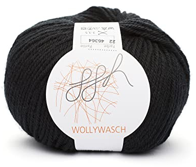 ggh Wollywasch - 100% Schurwolle (Superwash) - Wolle zum Stricken oder Häkeln - Lauflänge 125m auf 50g - Farbe 022 - Schwarz