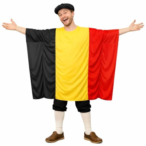 The Dragons Den Adults National Flag of Belgium Belgians National Day Flemish Walloons Supporters Poncho Fancy Dress Costume