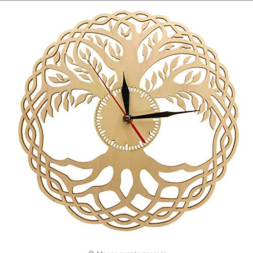 myvovo)Horloge Murale Moderne géométrie sacrée Chef-d'œuvre Rustique en Bois Arbre de Vie Horloge Murale Infinity Tree décor à la Maison Zen