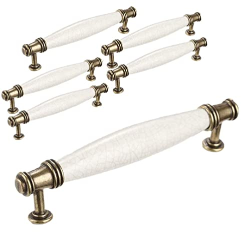 Banggo 6 Stück gewölbte Türgriffe, Vintage-T-Stange, Bogenform, für Küchentür, Schrank, Schublade, Schlafzimmer, Möbel, Keramik und Zinklegierung (CC: 128 mm. Gesamtlänge: 150 mm).