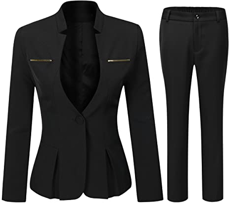 YYNUDA Tailleur Femme 2 pièces Slim Fit One Button Blazer Veste Bureau Travail Pantalon Costumes Jupe Costumes,Noir 1,L