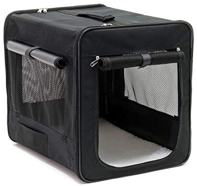 Fudajo Faltbare Transportbox für Hunde, Katzen S (42x36x41 cm), robust, leicht, sicher, Hundebox mit entnehmbarem Kissen, Schwarz