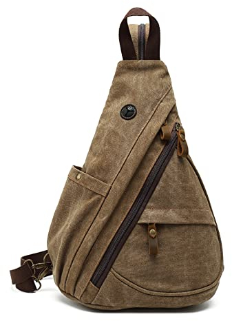 FANDARE Retro Brusttasche Sling Bag Herren Rucksack Damen Schulranzen Schulrucksack Schultertasche Umhängetasche Rucksack Sporttasche für Schule Freizeit Reise Business Joggen Braun