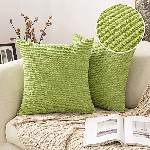 MIULEE 2er Set Kissenbezug Zierkissenbezug Kissenhülle Dekokissen Bezug Kordsamt Kissenbezüge Zierkissen Dekorative Sofakissen Deko Vintage Couchkissen für Sofa Wohnzimmer 45x45 cm Vegetation grün