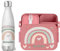 wolga-kreativ Personalisiertes Set Mepal Brotdose rosa und Trinkflasche Regenbogen Herz für Jungen und Mädchen - Bento Lunchbox mit Fächern und Unterteilung Geschenk Schule Kindergarten