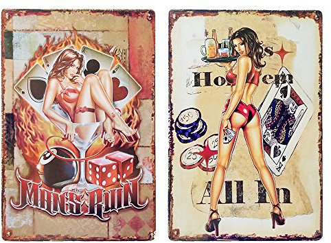 LZYMSZ Lot de 2 panneaux en métal vintage pour cafés, bars, pubs, magasins - Décoration murale amusante rétro pour homme et femme - 20 x 30 cm