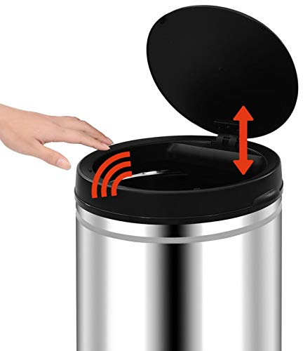 Tidyard Poubelle à Capteur Automatique 80 L, Bacs à Ordures de Cuisine Acier inoxydable, Avec voyants LED
