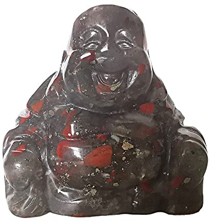 Lovionus89 Handgeschnitzter Kristallstein Maitreya Buddhismus, 40mm Lachender glücklicher Buddha Figur Dekoration, Afrika Blutstein