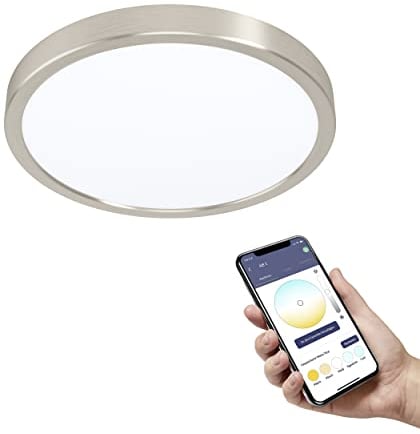 EGLO connect.z Smart-Home LED Bad-Deckenlampe Fueva-Z, Ø 28,5 cm, ZigBee, App und Sprachsteuerung Alexa, Lichtfarbe (warmweiß-kaltweiß), dimmbar, Alu Aufbauleuchte nickel-matt, IP44