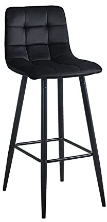 LEMROE Barhocker 2er Set,Modern barstuhl mit lehne, Samt Küchenhocker, stabile Metallbeine weicher Rückenlehne Bequeme Fußstütze Counter Stühle Stoff Barstühle,Modernes (Black)