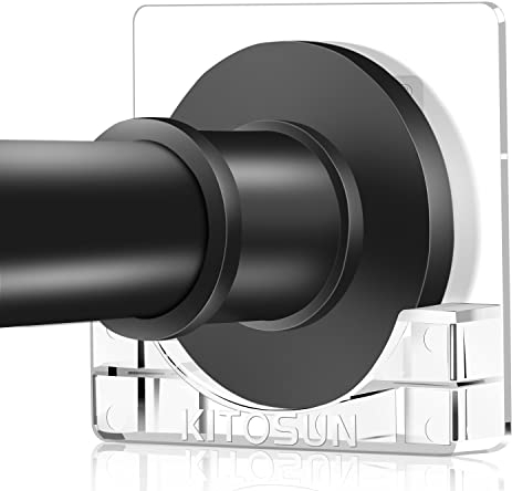 Barra de Cortina de Ducha–Kitosun Soporte de retención de Poste de tensión para baño con Cinta Adhesiva para un rápido Pegado y Tornillos de Acero para instalación de perforación (Transparente)