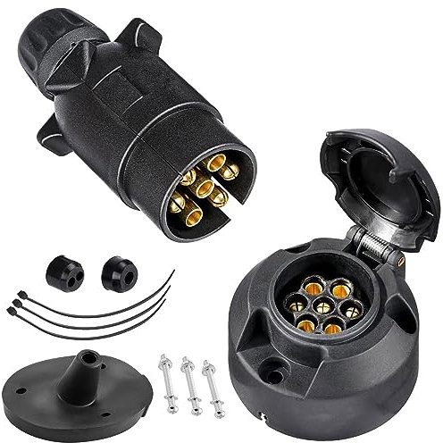 SPARKMOTO Spina Rimorchio 7 Poli E Presa Rimorchio 7 Poli, Norma ISO 1724,con Guarnizione Kit isolante per prese Rimorchio,12V Impermeabile Spina E Presa 7 Poli Rimorchio maschio femmina(tappo a vite)