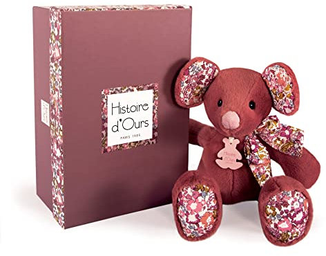 HISTOIRE D'OURS - Peluche Souris Terracotta Souple 25 cm Avec Joli Imprimé Floral - Collection Copains Câlins - Jolie Boîte Cadeau Incluse - Doudou Peluche Pour Bébé - Idée Cadeau Naissance - HO055