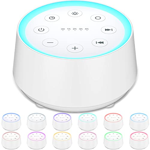 EasyHome Machine à bruit blanc avec 30 sons apaisants, 12 veilleuses réglables, 10 réglages de luminosité, 32 niveaux de volume, 5 minuteries et fonction mémoire, voyage pour enfants et adultes