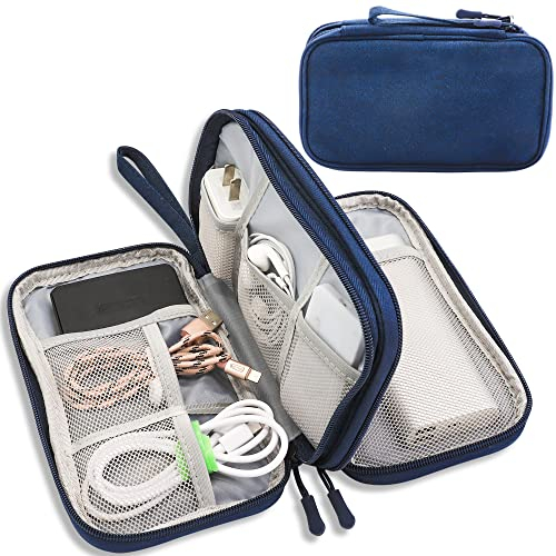 Teskyer Electronics Accessories Organiser Bag, Waterproof Cable Organiser Bag, Travel Gadget Bag, Holiday Essentials for Men Women, 8.5 x 5 Inch, Navy Blue