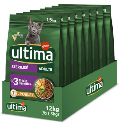 Ultima Stérilisé Adulte - Croquettes pour Chats - Poulet - 8 x 1,5kg