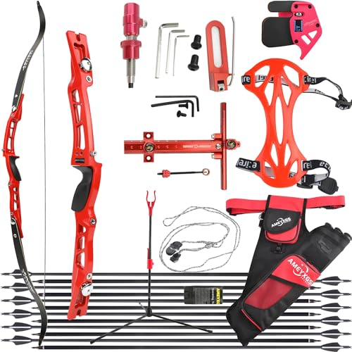 wolfman Recurvebogen Set Erwachsene 20-40 lbs ILF Interface Bogengriff Bogenschießen Set Pfeil Bogen Set Jagdbogen Set Langbogen Recurve Bogen für Rechte Hand Outdoor Training Schießen (40Lbs, Rot)