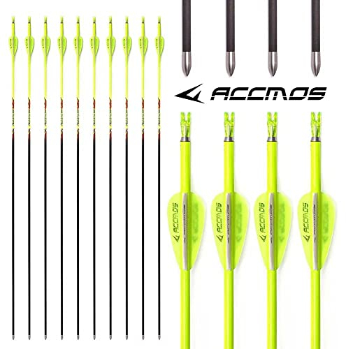 ACCMOS Spine 800 ID 4,2 mm Bogenschießen Pfeile, für Compound Bogen Recurve Bögen Jagd Schießen Orange oder Gelb Carbon Pfeil 12 St (32inch, YW Spine 800)