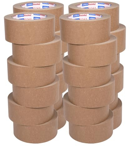 ADHES Nastro Da Imballaggio In Carta Kraft, Nastro Adesivo Per Pacchi, Materiale A Base Biologica, Ecologico, Riciclabile, Marrone, 50 mm x 50 m, 24 rotoli