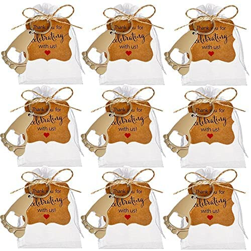 Amazoy 30 Stücke Fußabdruck Schlüsselanhänger Flaschenöffner Baby Dusche Gefälligkeiten für Gast Baby Dusche Preise Geburtstagsparty Gefälligkeiten Geschenke mit Taschen und Tags, Silber