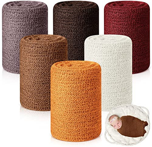 Tudomro Stretch Wraps for Newborn 6 Pieces 40 x 150 cm 6 Colors Baby Photography Props Unisex Long Ripple Photo Blanket for Baby Girls Boys Christmas DIY Photography Prop