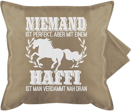 Kissenbezug - Pferde - Kissen - Niemand ist perfekt, aber mit einem Haffi ist man verdammt nah dran - 50 x 50 cm - Beige - kissenbezüge pferd pferdeliebhaber pferdekissen reiten pferdespruch
