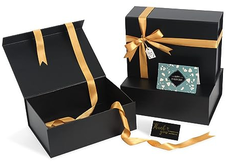 NOVELTYBOXUSA Schwarze Magnetische Geschenkboxen mit Deckel, faltbare Geschenkbox mit magnetischem Deckel (27,9 x 20,3 x 10,2 cm, 3 Stück) für Hochzeit und Allgemeine Anlässe