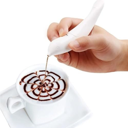 Penna per latte art, penna elettrica bianca per caffè macchiato e cibo fai da te, sale, zucchero bianco, macinini di caffè fini, alimentata a batteria, strumenti professionali per pasticceria