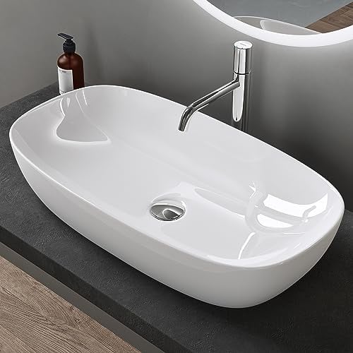 doporro Aufsatzwaschbecken Keramik Gäste-WC Waschbecken Waschschlae 70cm weiß glänzend Handwaschbecken Waschplatz Brüssel104