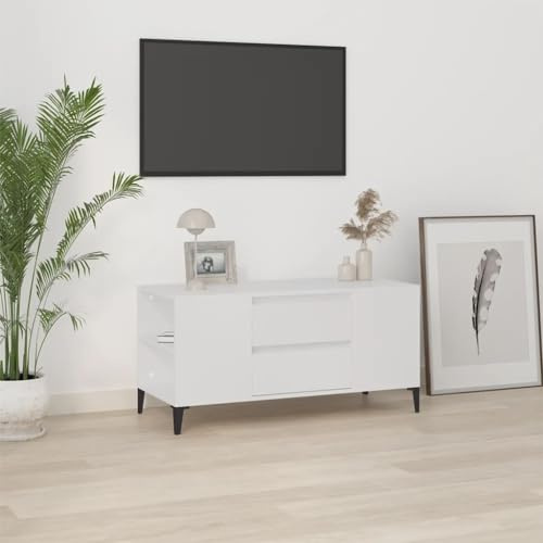 Console multimédia TV, salle de jeux, chambre à coucher, meuble multimédia, console TV, blanc, 102 x 44,5 x 50 cm, matériau en bois, convient pour salon, chambre à coucher