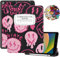 Cabreche Compatible with iPad 10.2 inch Case 9th /8th /7th Generation (2021/2020/2019) Pencil Holder Stickers Auto Sleep/Wake Cover Girls Women Cute Preppy Notebook Composition Book-Black Pink
