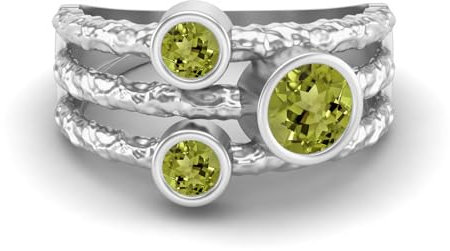 MOONEYE 0,70 Ctw-Runde Peridot Ring mit geteiltem Schaft, gehämmertes geteiltes Band, 925er-Sterlingsilber, Trio-Stein-Ring Sterlingsilber, 60
