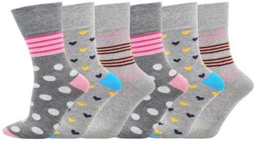 SOCK-TEC Womens Non Elastic Diabetic Socks 6 Pairs Cotton Rich UK Size 4-8 | Ladies Gentle Grip Non Binding Honeycomb Loose Wide Tops Comfortable everyday wear for sensitive or swollen legs feet ankles