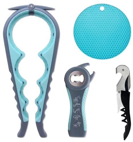 Flaschenöffner für arthritische Hände, Glasöffner für alte Menschen, Kinder, Frauen, Menschen mit schwachen Händen, multifunktionale Küchenhelfer (04-blau)