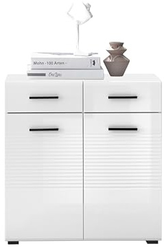 Stella Trading Kommode BC 1065 weiß Hochglanz Front - Moderne Kommode mit viel Stauraum für Ihren Wohnbereich - 80 x 83 x 40 cm