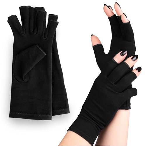 SULPO 2 Paar Arthritis Handschuhe - Fingerlose Handschuhe für Damen und Herren - Ohne Fingerkuppen - Dünne Handschuhe - Fingerless Gloves für Arbeit, Sport - Kurzfingerhandschuhe - L