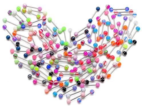 110 Stück 14G Zungenpiercing Ersatz Piercing Chirurgenstahl Nippelpiercing Color Ball Acrylic Brustwarzenpiercing für Damen Herren