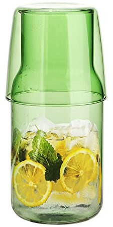 Carafe à Eau avec Tasse en Verre pour Table de Nuit, à Côté de la Carafe, Carafe à Eau pour Table de Nuit, Pichet à Eau en Verre Transparent, Bouteille de Bain de Bouche en Verre, Carafe(Vert)