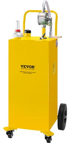 VEVOR Chariot de carburant, 35 gallons, réservoir de stockage d'essence 4 roues, pompe de transfert manuelle réservoir de carburant essence diesel pour voitures, tondeuses à gazon, VTT, bateaux, jaune