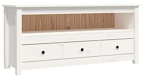KTHLBRH TV-Schrank Weiß 114x35x52 cm Massivholz Kiefer Wohnzimmer-TV-Schrank TV-Ständer für das Schlafzimmer TV-Sideboard für Schlafzimmer, Büro, Wohnzimmer