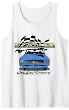 Ford – Vintage Blue Mustang Cabrio Auto karierte Flagge Tank Top