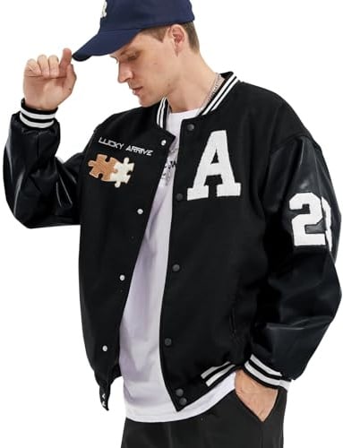 Covisoty Veste Baseball Homme Bomber Universite Americaine Blouson Lettre Broderie Unisexe Varsity Jacket Techwear Vintage Mode