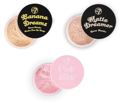 W7 Set ciprie in polvere Loose Face Banana Dreams - 3 pezzi - Colori banana, nude e rosa - Polvere fissante ultra fine per un trucco impeccabile