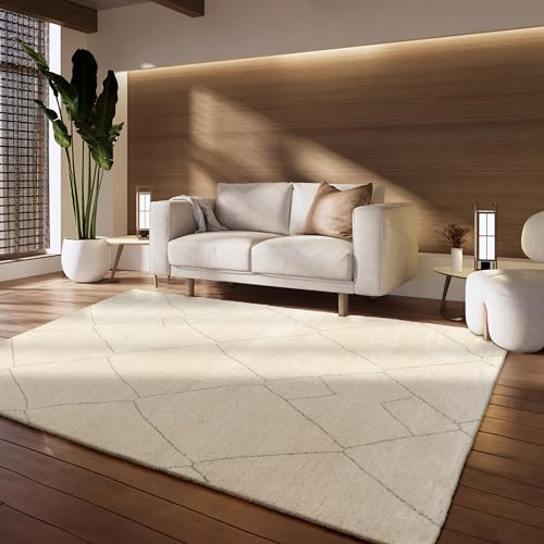 Paco Home Teppich Wohnzimmer Schlafzimmer Berberlook Skandinavisches Design Einfarbig Abstraktes Muster 3D Modern hohe flordichte, Grösse:200x290 cm