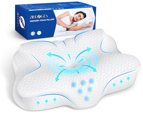 Zibroges - Almohada de Espuma con Memoria, cómoda para el Cuello, Ideal para Dormir en el Lateral, la Espalda y el Vientre, Funda de Almohada Lavable, 61 x 41 x 11,5 cm