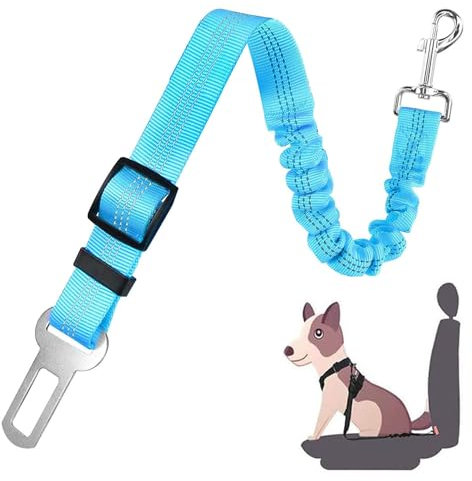 Dog Seat Belt for Car Adjustable Dog Harness Elastic Bungee Strong Safety Headrest Car Seat Belt Nylon Leads Reflective Restraint Belts For Dogs Pets Cars Travel (Blue)
