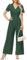Tanmolo Damen Jumpsuit Elegant Sommer Kurzarm V-Ausschnitt Overall Weites Bein Romper Mit Taschen Dunkelgrün, M