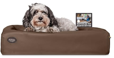 SABRO KUDDE Orthopädisches Hundebett – Martin Rütter – Hochwertiges Kunstleder – Waschbar & Wasserabweisend – Ergonomisch – Premium Haustierzubehör für Kleine, Mittelgrosse Hunde M in Braun