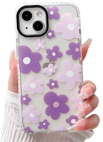 NITITOP Compatible with iPhone 13 Mini Case Cute Clear for Women Girls Purple Flower Floral Pattern Ultra Slim with Bumper Protector Soft TPU Anti-Yellow Protective Phone Cover - Purple